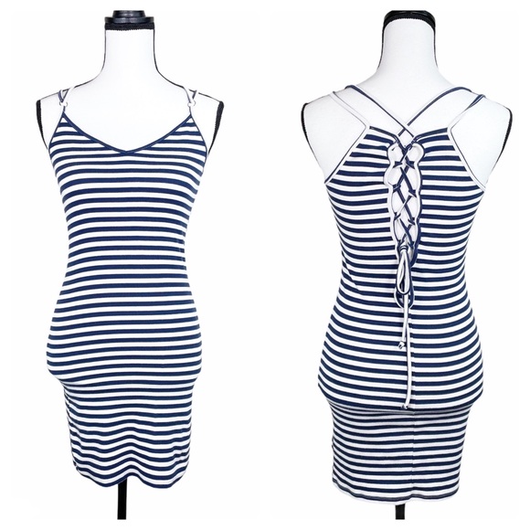Topshop Dresses & Skirts - Topshop Stripe Lace Up Back Halter Dress